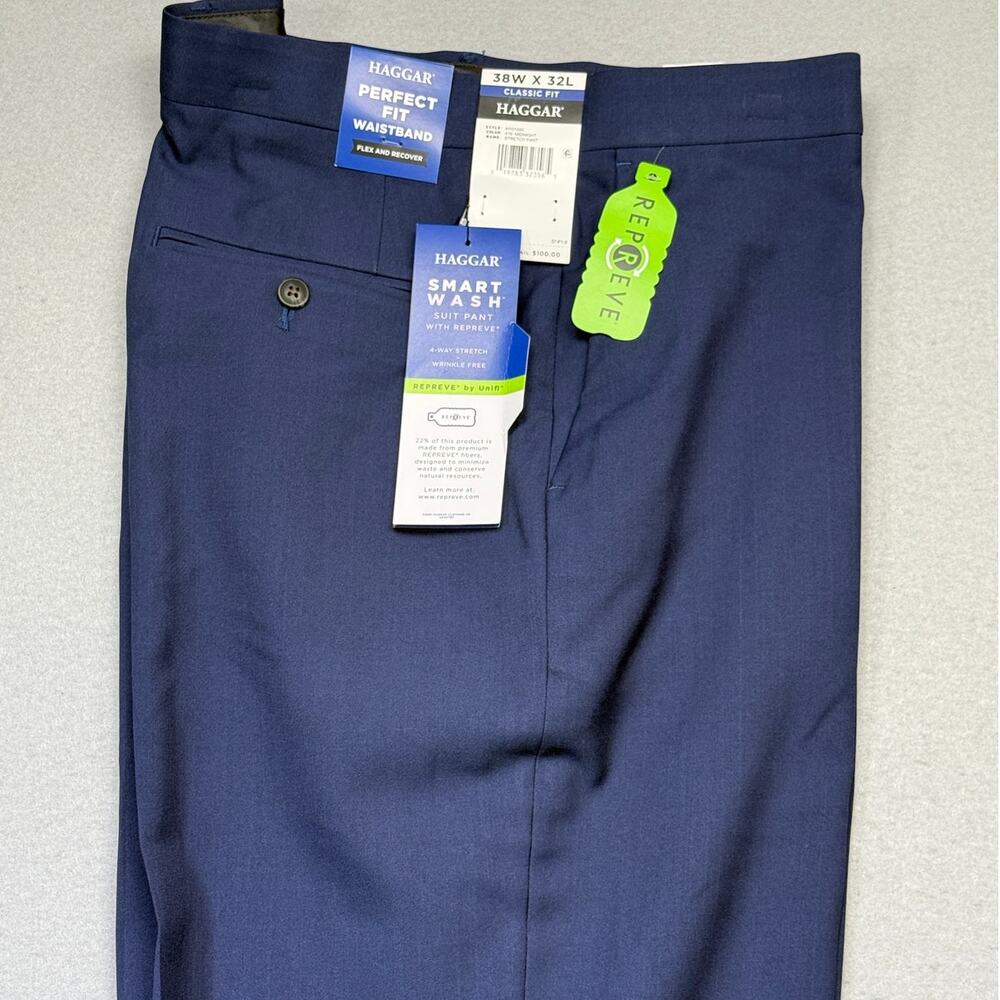 Haggar Men's Smart Wash Classic Fit Suit Pants Midnight  38x32 $100